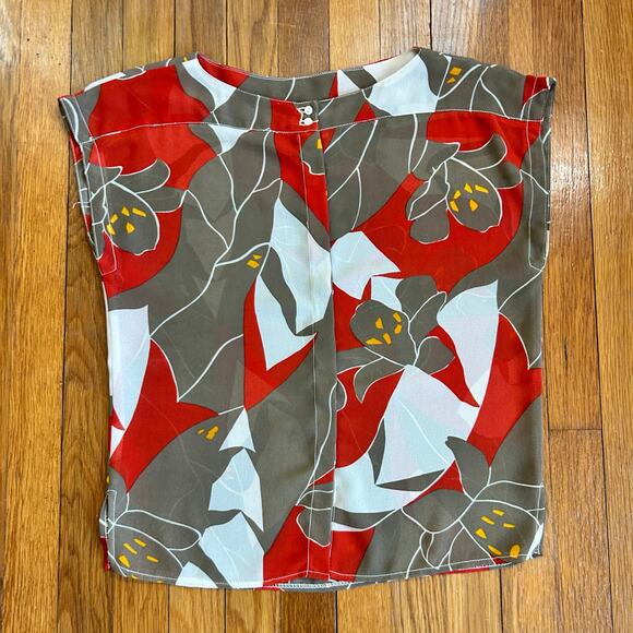 Vintage Campus Casuals Blouse – Red, White & Gray Abstract Floral – 1960s - Picture 3 of 16